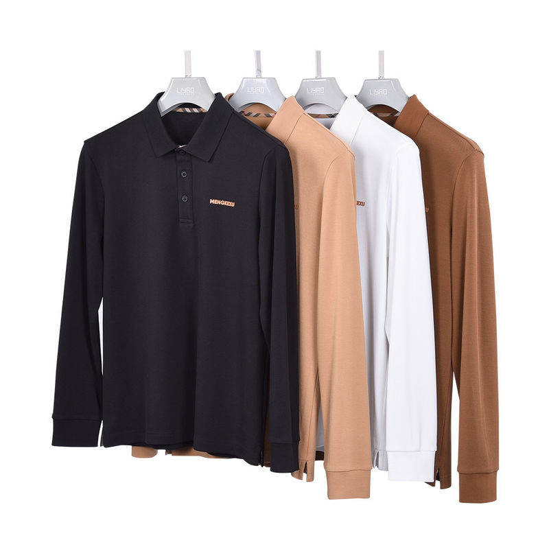 ロゴ パターン オーダーメイド ポロシャツ 男性用 最も人気のある 長袖 コットン リブ コラーシャツ