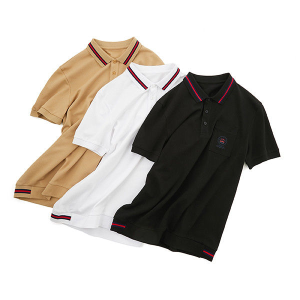 ストライプエブローダリー キッズポロ カスタム袖Tシャツ 100%綿 夏季用