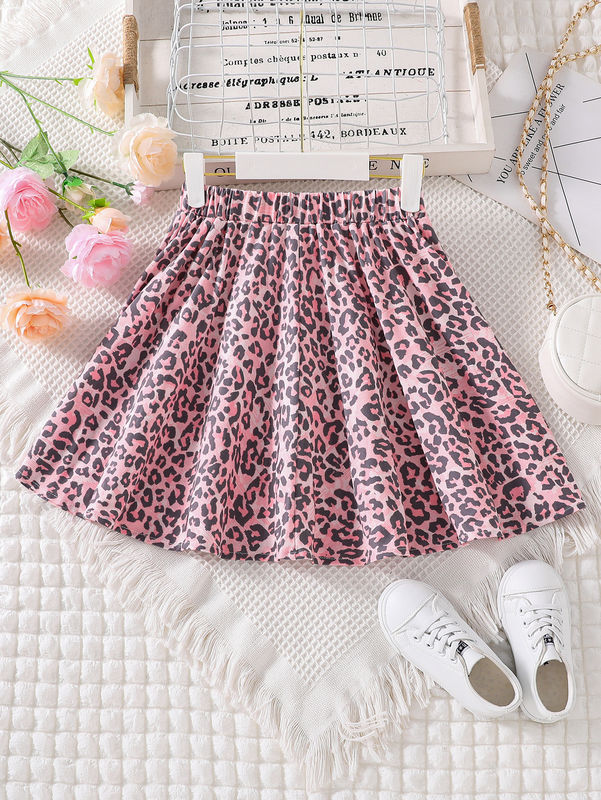 少女 短スカート 服 レオパード 91%ポリエステル 9%スパンデックス