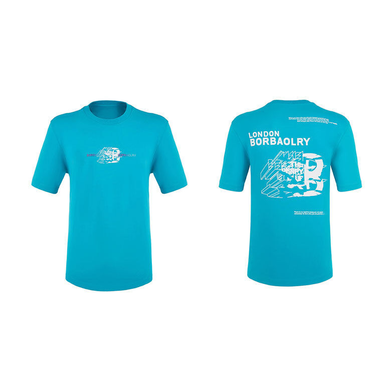 カスタムロゴラベル カジュアル 快適 無地 コットン 服 メンズ アイス感 抗ピリング ブラック ホワイト ブルー シアン Tシャツ