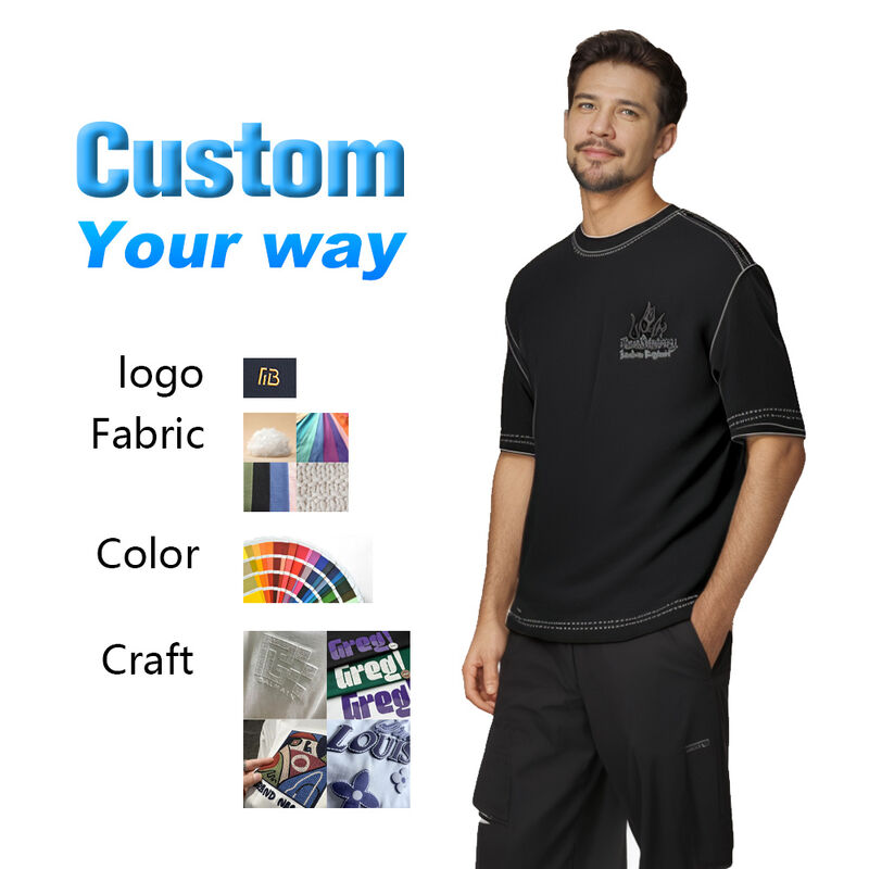 ホットセリング高品質サマーブラックドロップショルダーメンズヘビーウェイトコットンオーバーサイズストリートウェアTシャツ