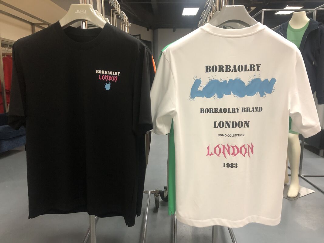 工場直販 カスタムロゴ刺繍プリント ヘビーウェイト ドロップショルダー メンズTシャツ ブラック ホワイト