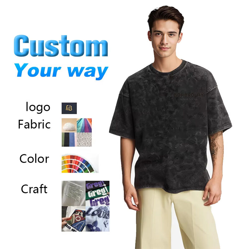 カスタムヒップホッププリント パフプリント プロモーション アウトドア ヴィンテージ クルーネック ハイストリートウェア コットン バティック アシッドウォッシュ メンズ Tシャツ