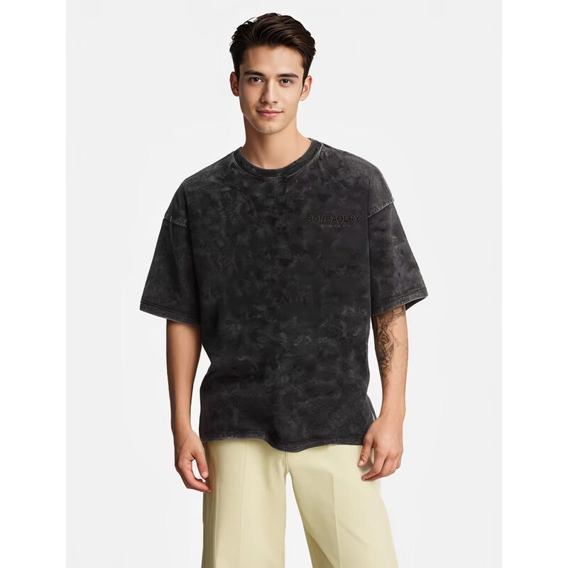 カスタムヒップホッププリント パフプリント プロモーション アウトドア ヴィンテージ クルーネック ハイストリートウェア コットン バティック アシッドウォッシュ メンズ Tシャツ