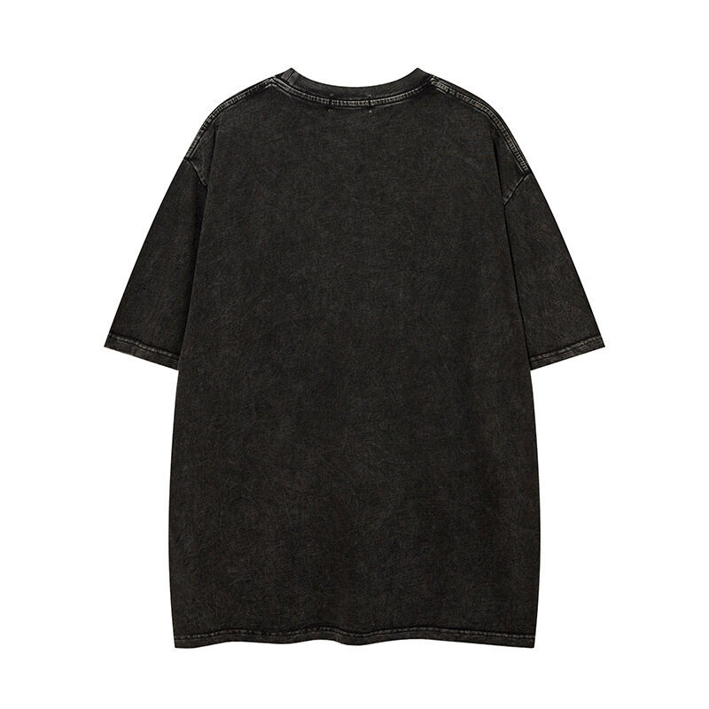 カスタム 高品質 ストリートウェア クルーネック Tシャツ アップリケ パッチ 刺繍 酸洗い ヴィンテージ Tシャツ