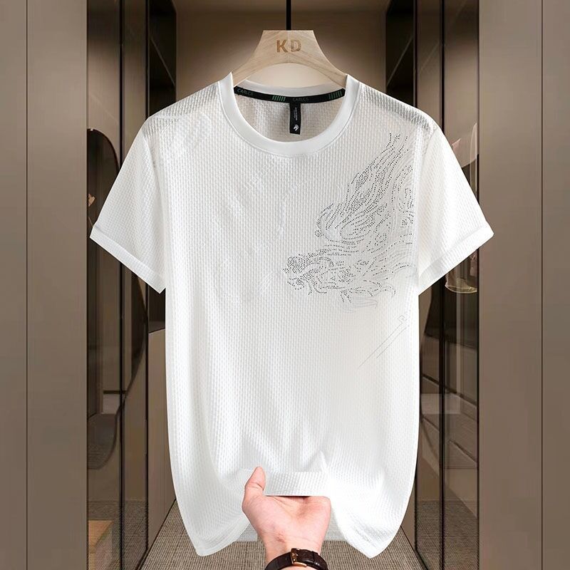 工場直結 ニットウェア クルーネック 男性 透気性 短袖 ロゴ ゴルフ Tシャツ