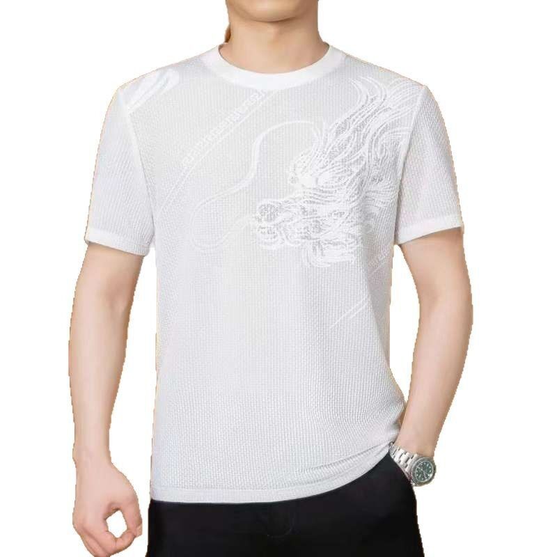 工場直結 ニットウェア クルーネック 男性 透気性 短袖 ロゴ ゴルフ Tシャツ