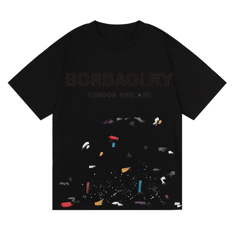 カスタム 男性用 酸洗いTシャツ ギャラリー ストリートウェア グラフィティ 塗料 スプラッシュ 綿 卸売 固形 編み物