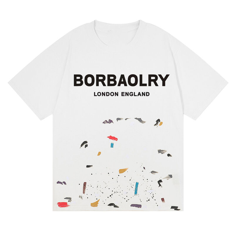 カスタム 男性用 酸洗いTシャツ ギャラリー ストリートウェア グラフィティ 塗料 スプラッシュ 綿 卸売 固形 編み物