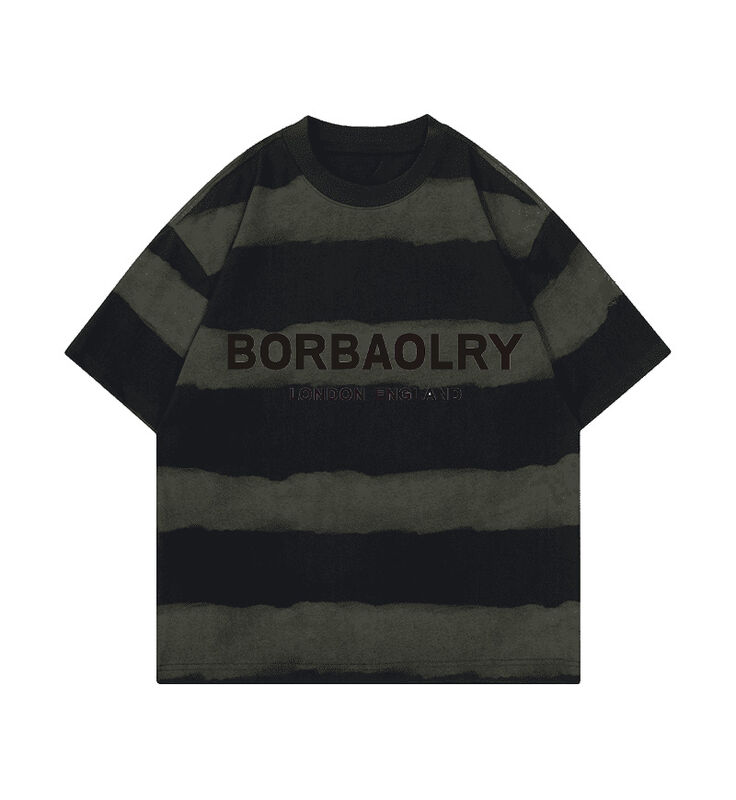 卸売 220g Tシャツ コットン ファッション カジュアル ゆったり ストライプ トップス タイダイ クラフト ドロップショルダー ラウンドネック 半袖