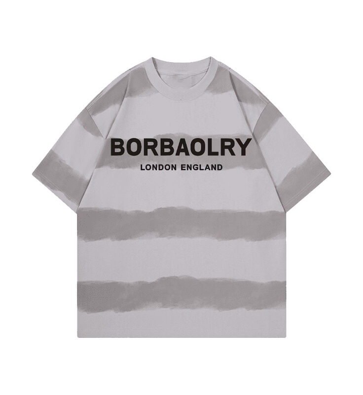 卸売 220g Tシャツ コットン ファッション カジュアル ゆったり ストライプ トップス タイダイ クラフト ドロップショルダー ラウンドネック 半袖