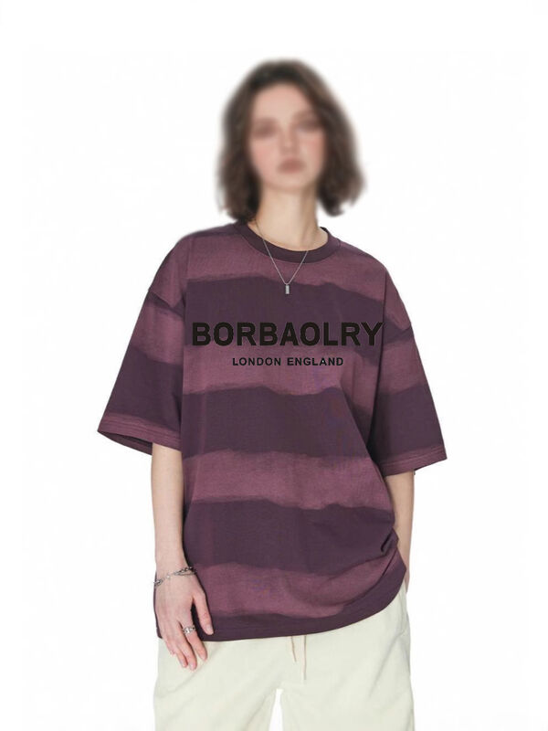 卸売 220g Tシャツ コットン ファッション カジュアル ゆったり ストライプ トップス タイダイ クラフト ドロップショルダー ラウンドネック 半袖