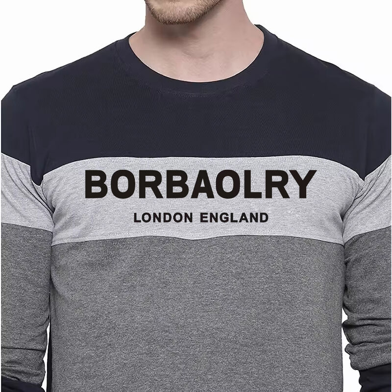 メンズ 秋冬 大きいサイズ クルーネック カラーブロック プルオーバー 薄手 長袖Tシャツ