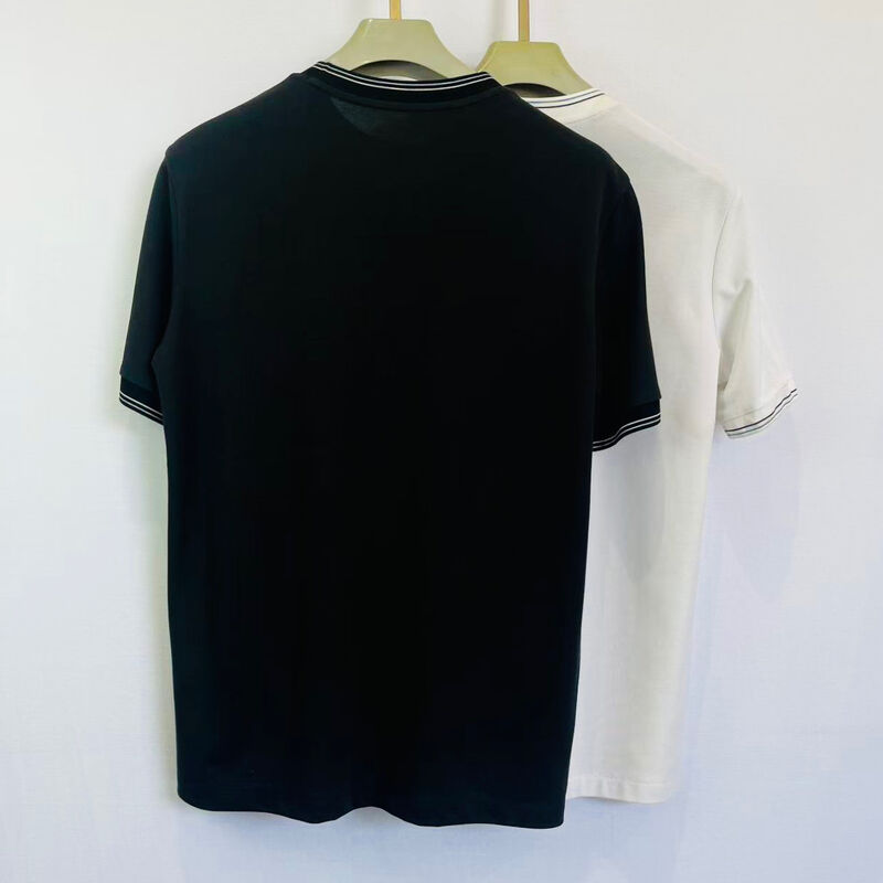 男性用ロゴ - 刺身ポロシャツ ブラックとホワイト トリム 胸ポケット&モノグラム 流行デザイン ピーク 男性用ポロシャツ