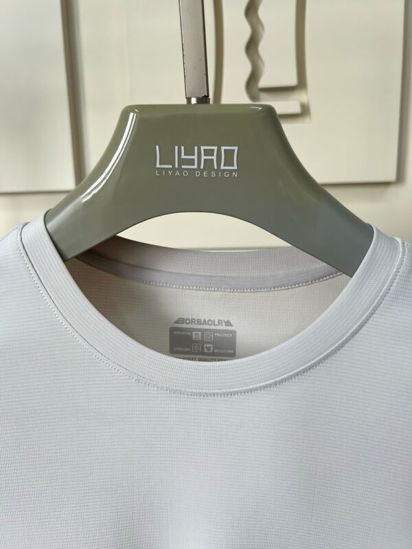 男性用 スポーツウェア ライトグレー 短袖 トップ&パンツ 透気&快適 Tシャツ 男性用