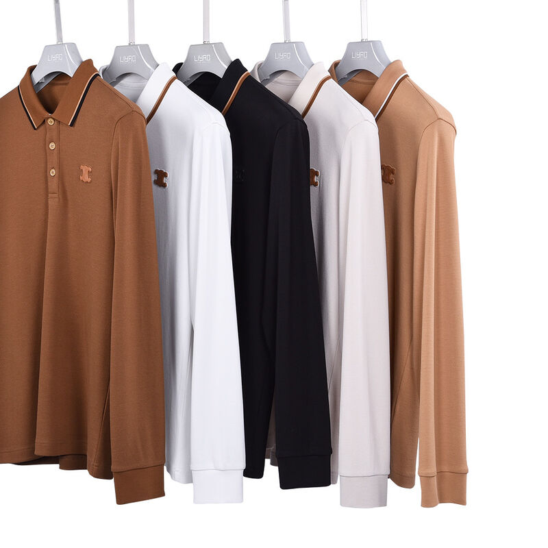 ホットセールデザイン アンチピリング無地長袖ポロシャツ コントラストカラーデザイン カスタムロゴ