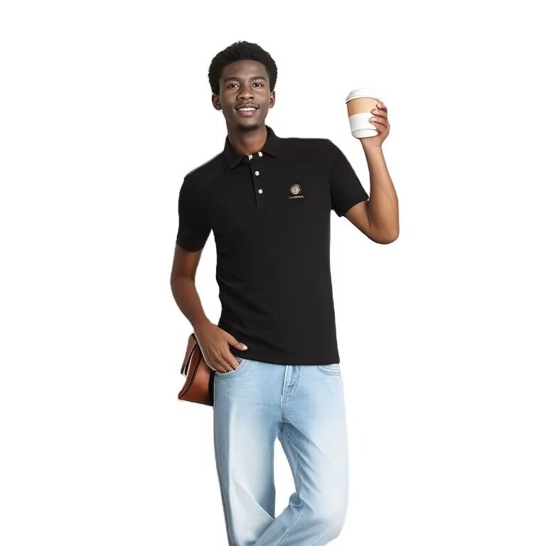新品デザイン卸売カスタム速乾性通気性コットン黒メンズプルオーバーポロTシャツ