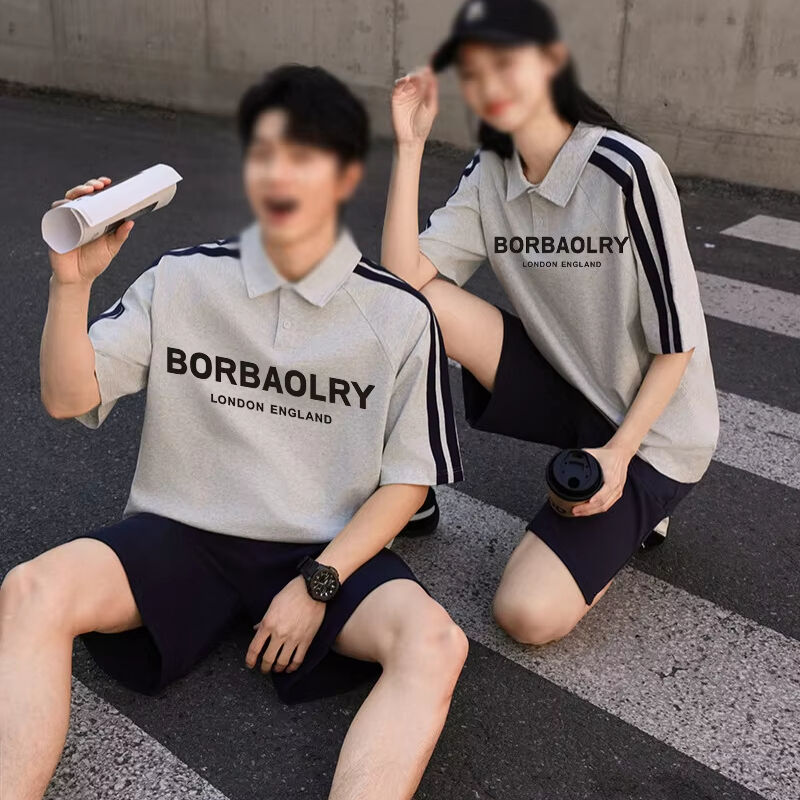 夏 メンズ 半袖 ポロシャツ アメリカン ハイストリートスタイル 襟付き 半袖Tシャツ スタイリッシュ ニットレター