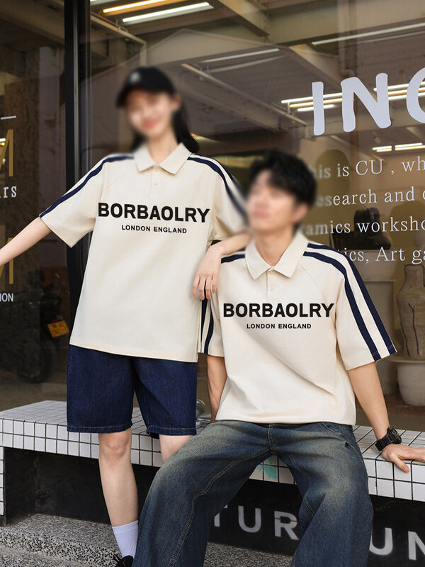 夏 メンズ 半袖 ポロシャツ アメリカン ハイストリートスタイル 襟付き 半袖Tシャツ スタイリッシュ ニットレター