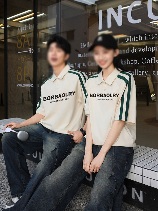 夏 メンズ 半袖 ポロシャツ アメリカン ハイストリートスタイル 襟付き 半袖Tシャツ スタイリッシュ ニットレター