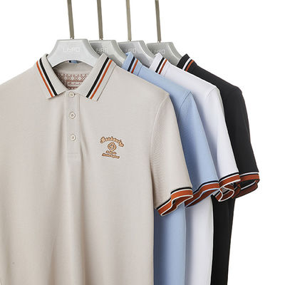 Regular Fit Striped Polo T Shirts Quick Dry Odm With Custom Logo Knitted Fabric